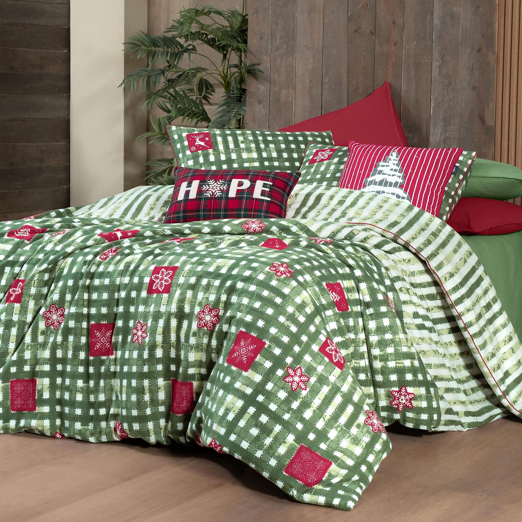 Larasi King Size (Battal Boy) %100 Pamuk Flanel (Pazen) Nevresim Takımı Yeşil