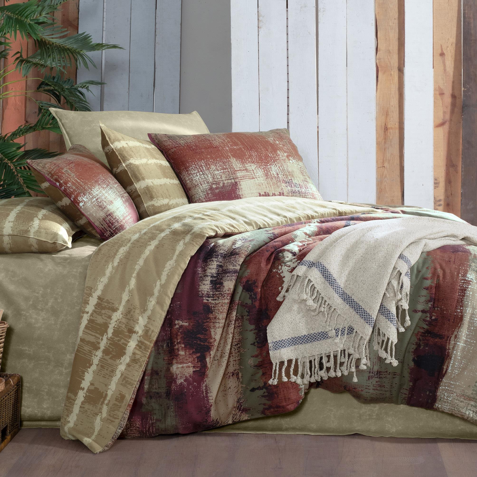 Mondrian King Size (Battal Boy) %100 Pamuk Flanel (Pazen) Nevresim Takımı Bej