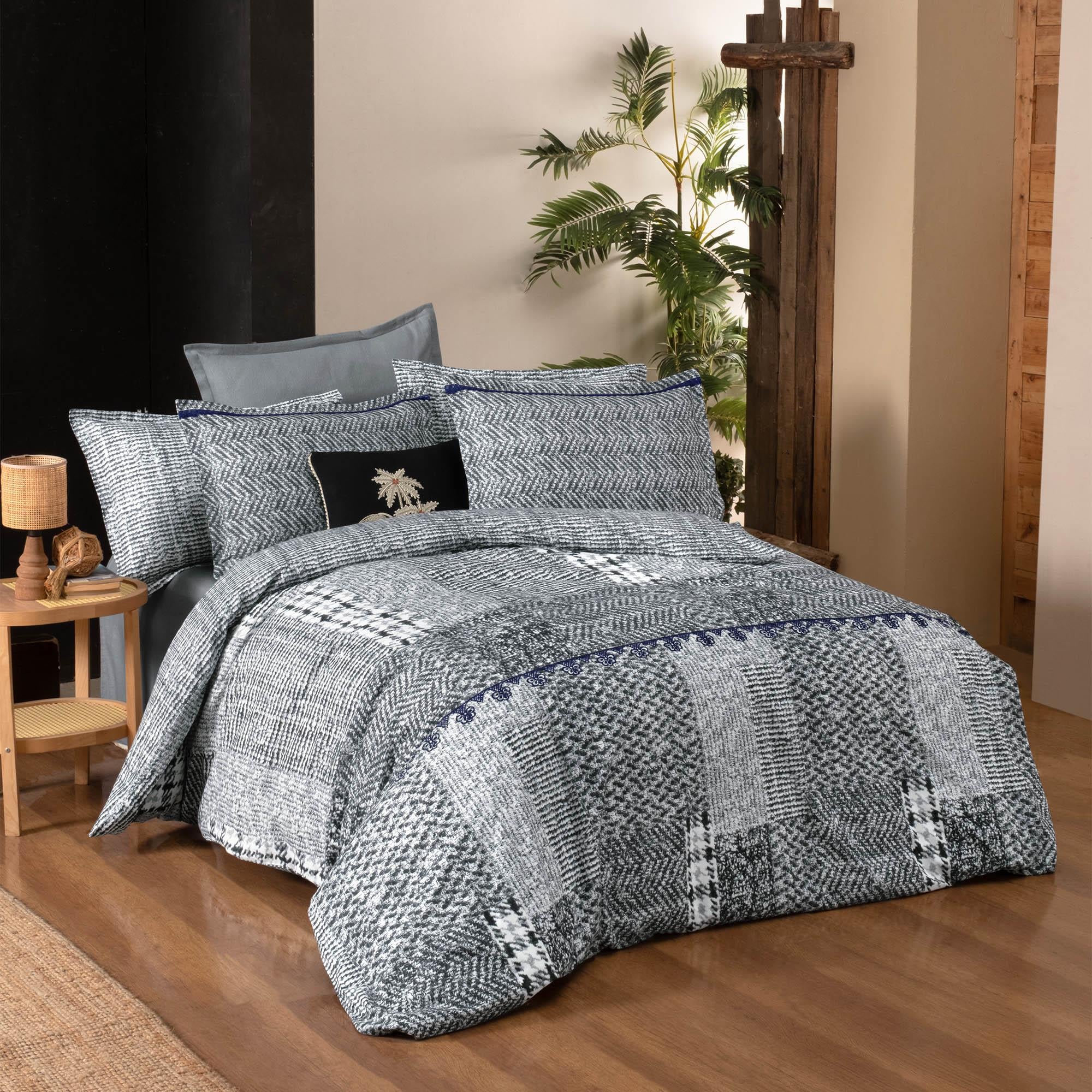 Sarev Vio Çift Kişilik %100 Pamuk Flanel (Pazen) Nevresim Takımı Gri