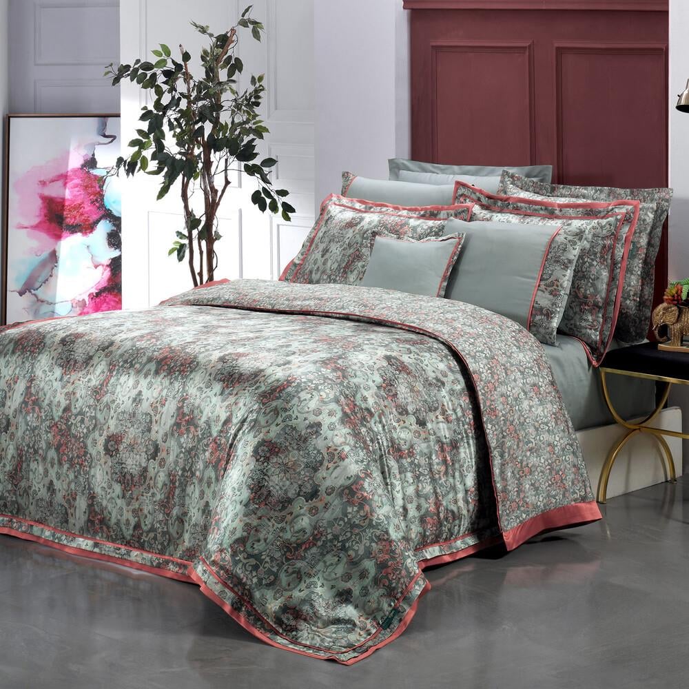 Sarev Knıdos Ipek Saten Nevresim Takımı Çift Kişilik , .Gri