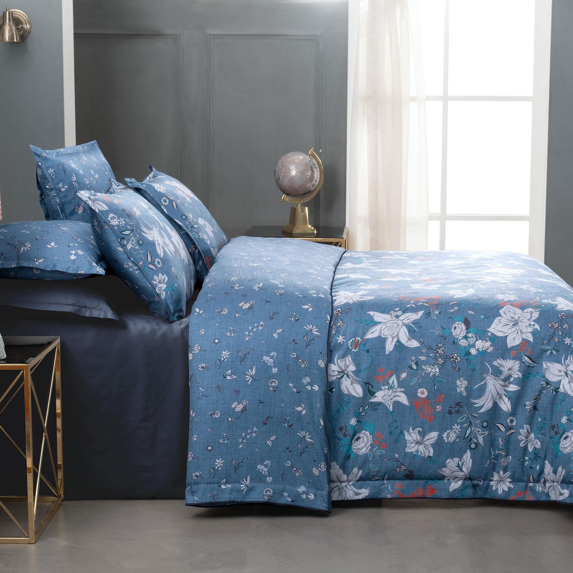 Sarev Portland Saten Çift Kişilik Mavi Nevresim Takımı