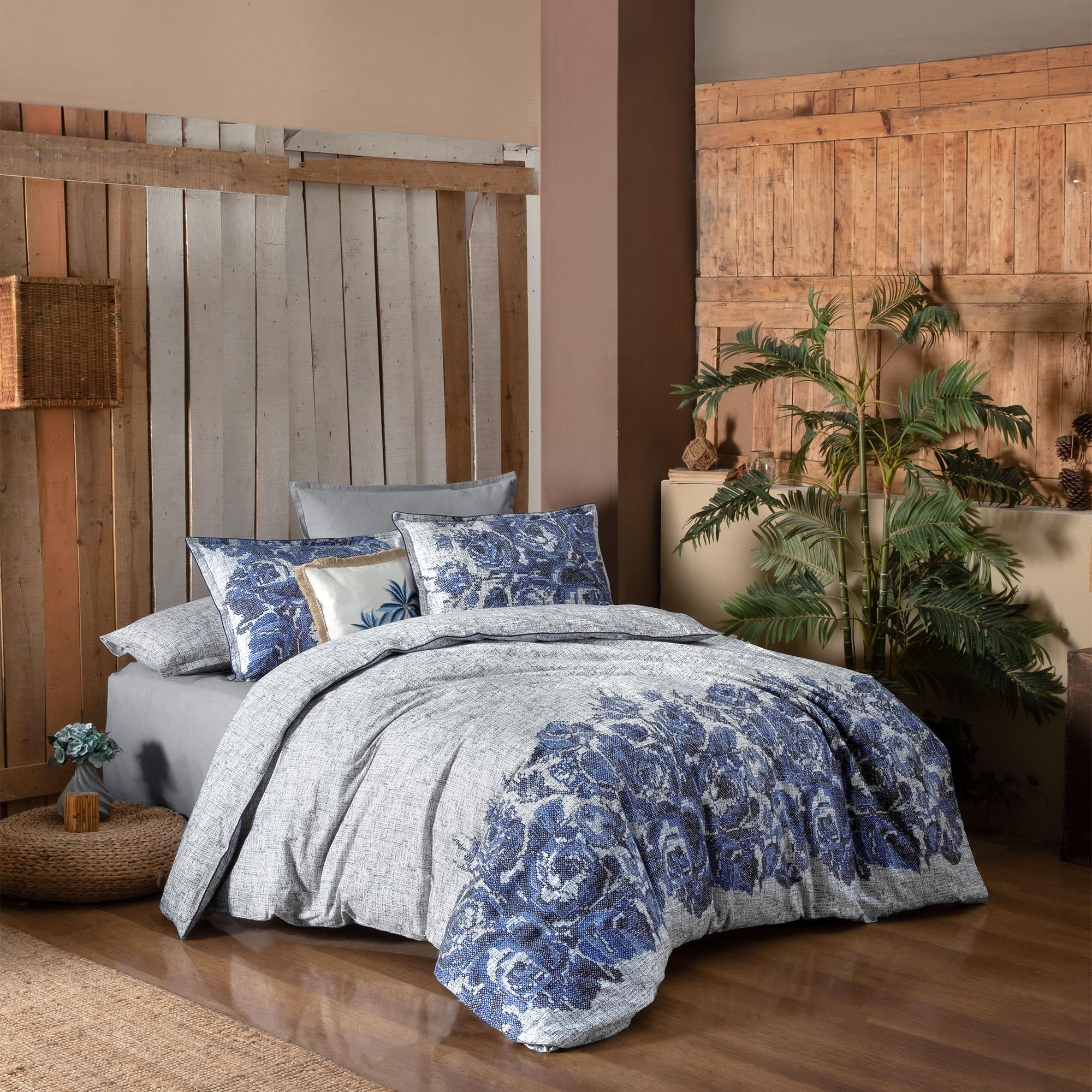 Sarev Elfida Çift Kişilik %100 Pamuk Flanel (Pazen) Nevresim Takımı Mavi