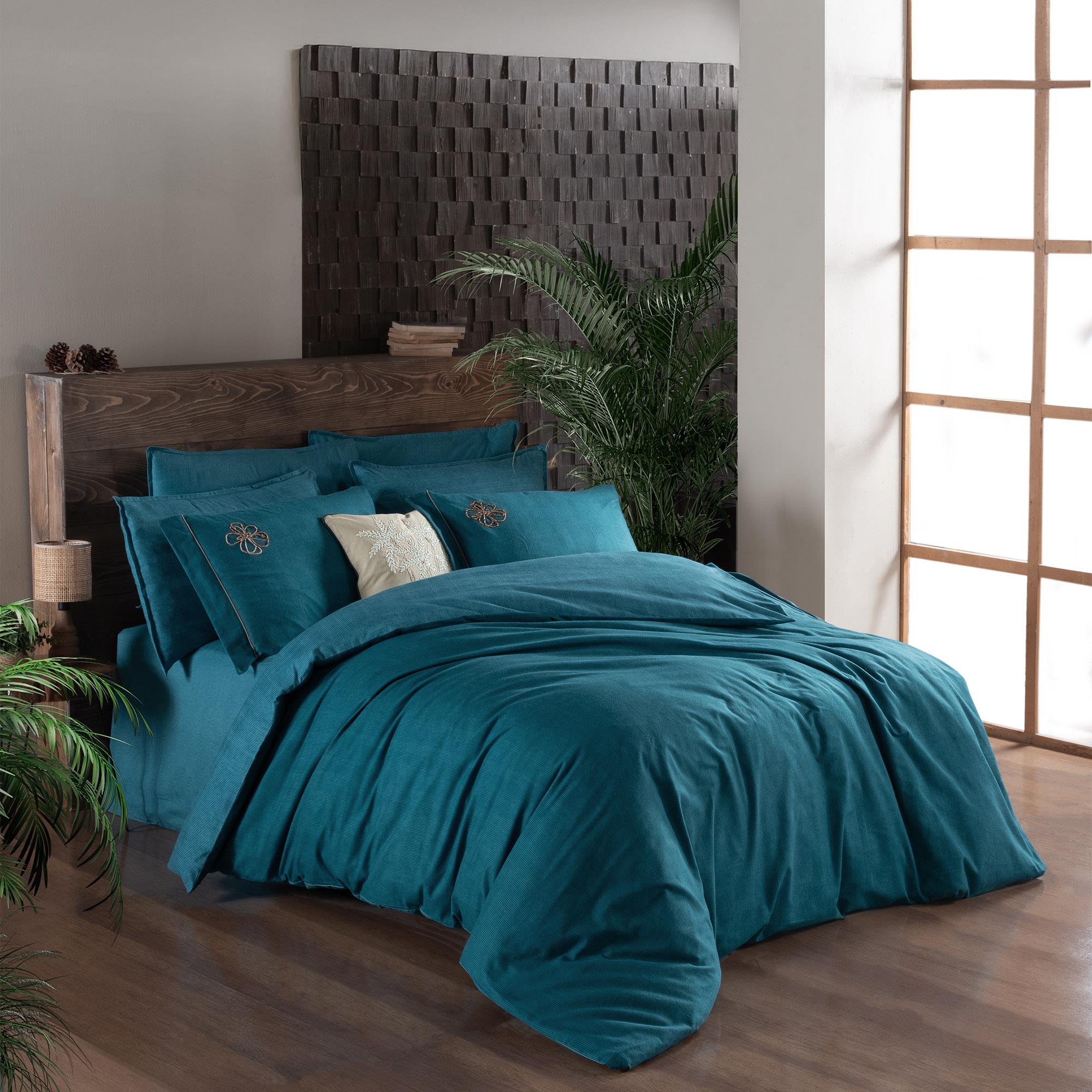 Sarev Ederlezi King Size (Battal Boy) %100 Pamuk Flanel (Pazen) Nevresim Takımı Turkuaz