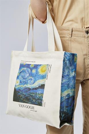 Kanvas Körükleri Van Gogh Baskılı Çanta