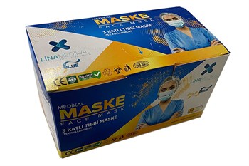Lina Medikal 100 Adet 3 Katlı Telli Beyaz Tıbbi Ultrasonik Maske