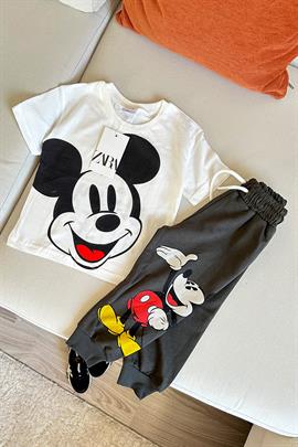 Mickey Mouse Baskılı Çocuk Kısa Kollu Eşofman Takımı Beyaz