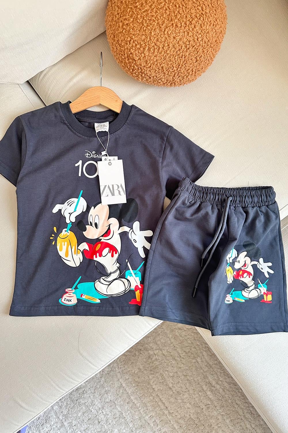 100 Baskılı Çocuk Şortlu Takım Antrasit