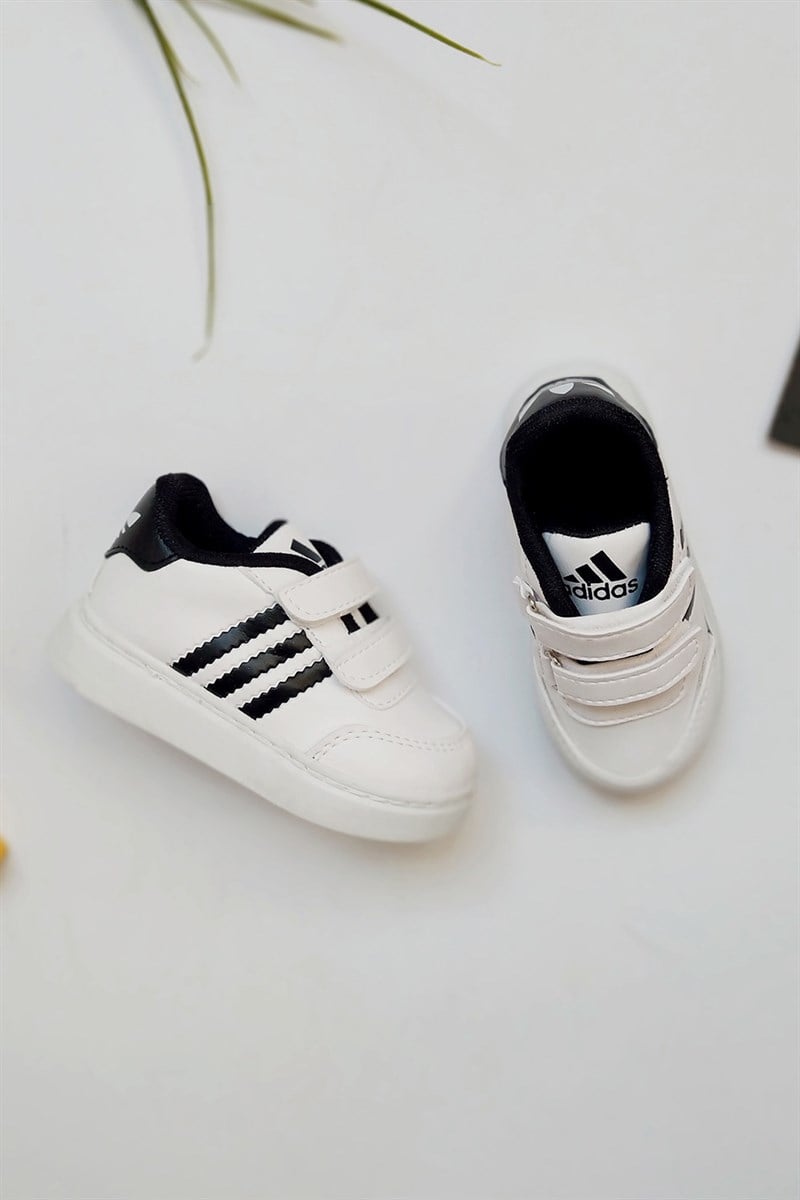 3 Çizgili Çocuk Spor Ayakkabı Beyaz Siyah - Minilipy.com