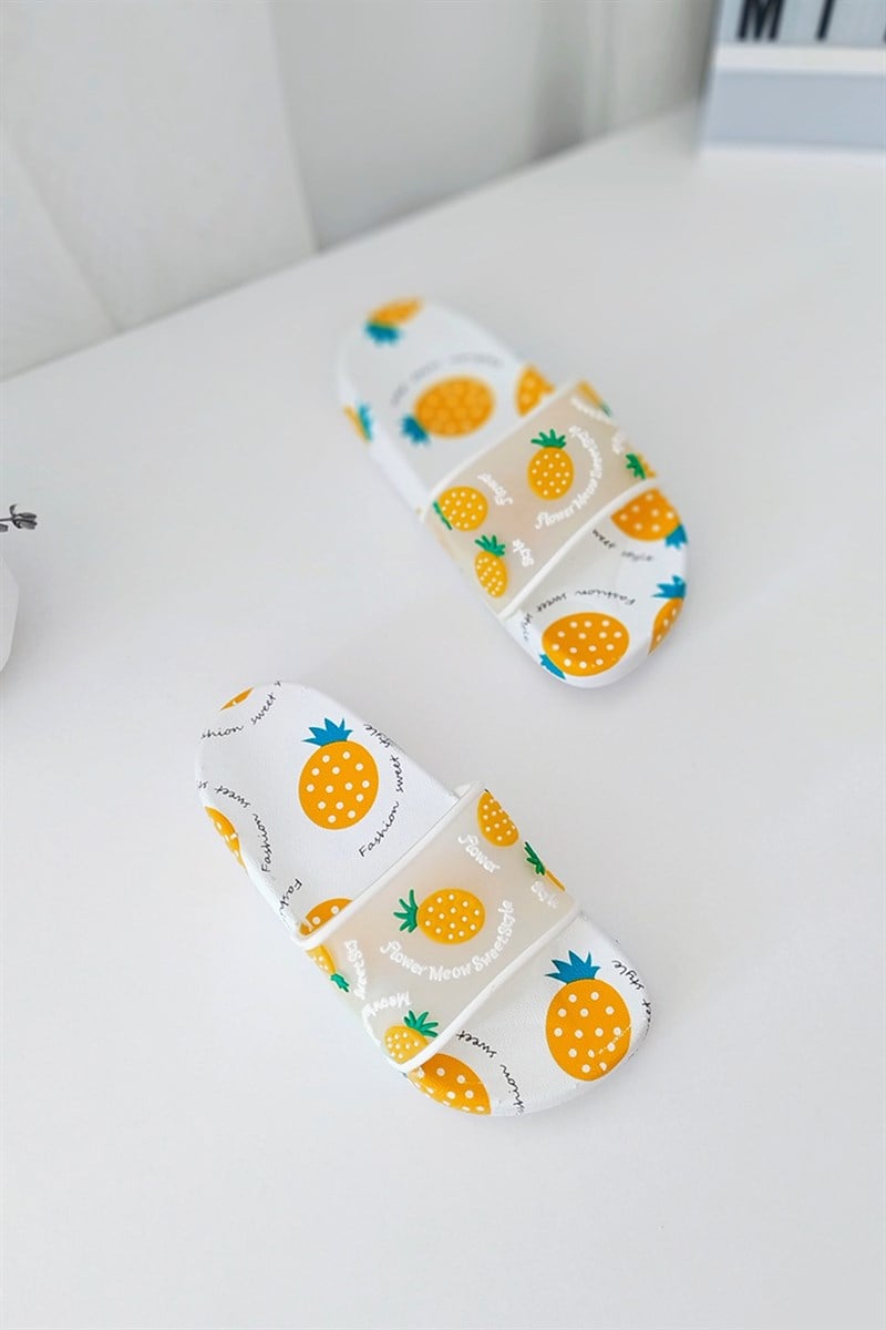 Ananas Baskılı Çocuk Sandalet Sarı