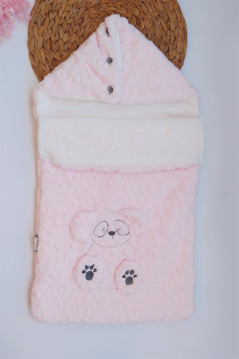 Ayıcık Baskılı Kız Bebek Kundak Pembe