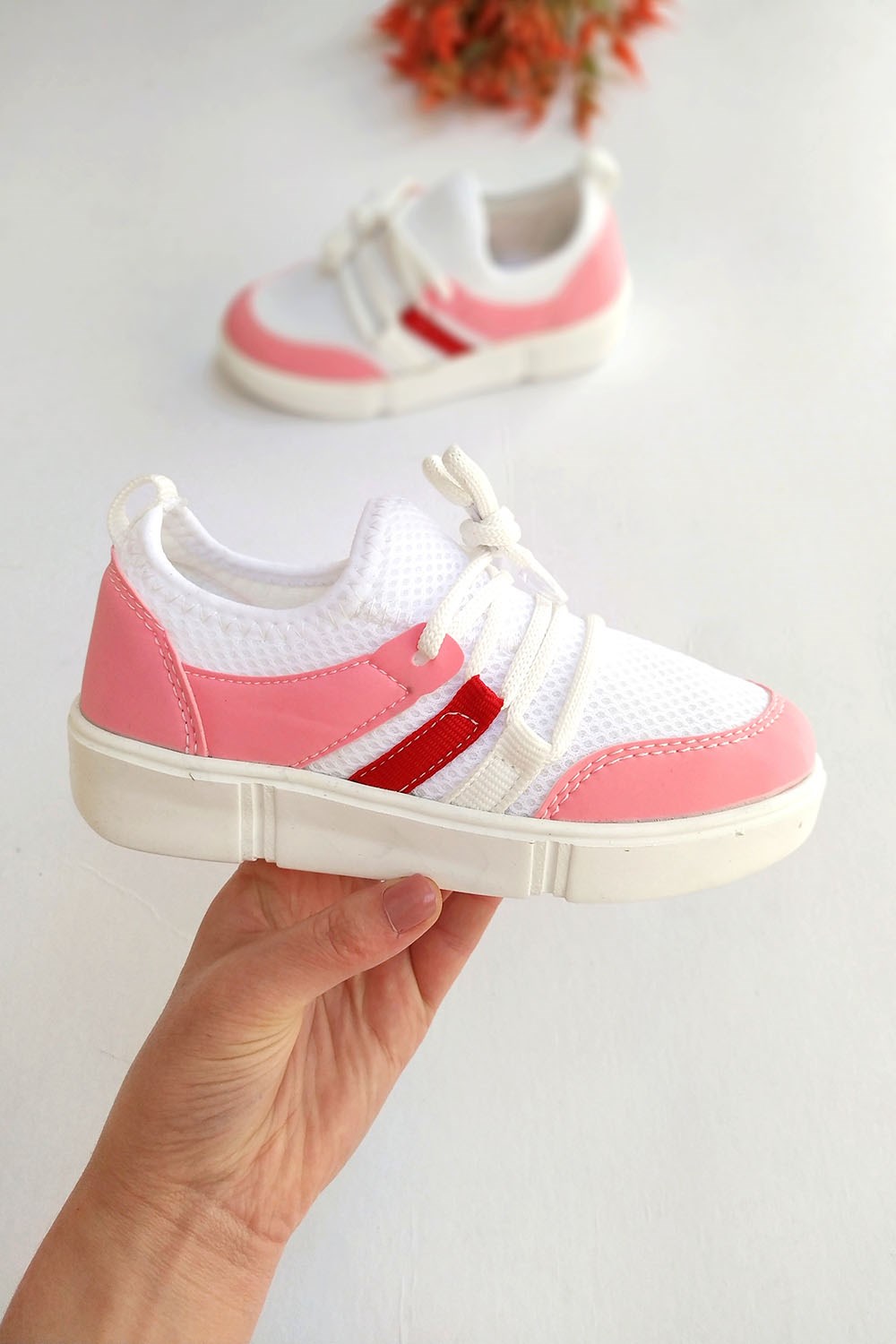 Bağcıklı Çocuk Spor Ayakkabı Pembe Beyaz
