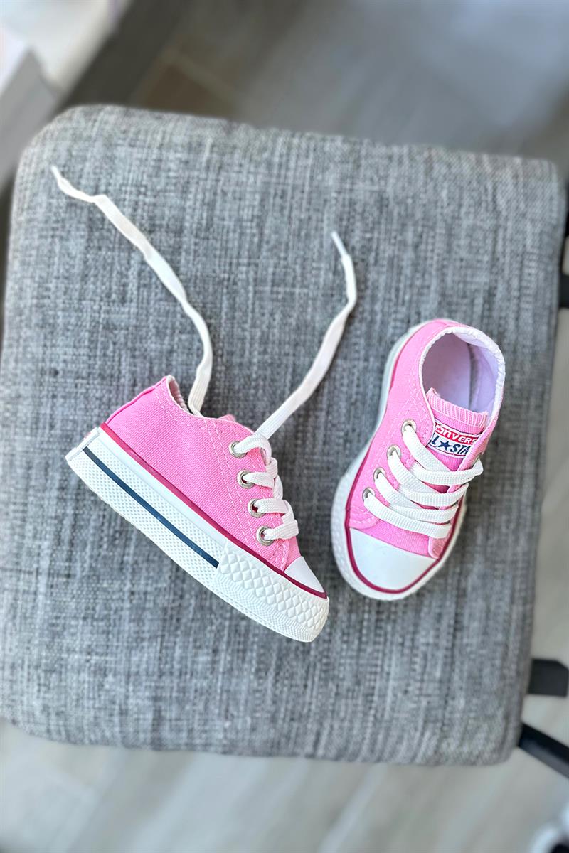 Bağcıklı Tabanı Şeritli Çocuk Spor Bir Takım Açık Pembe
