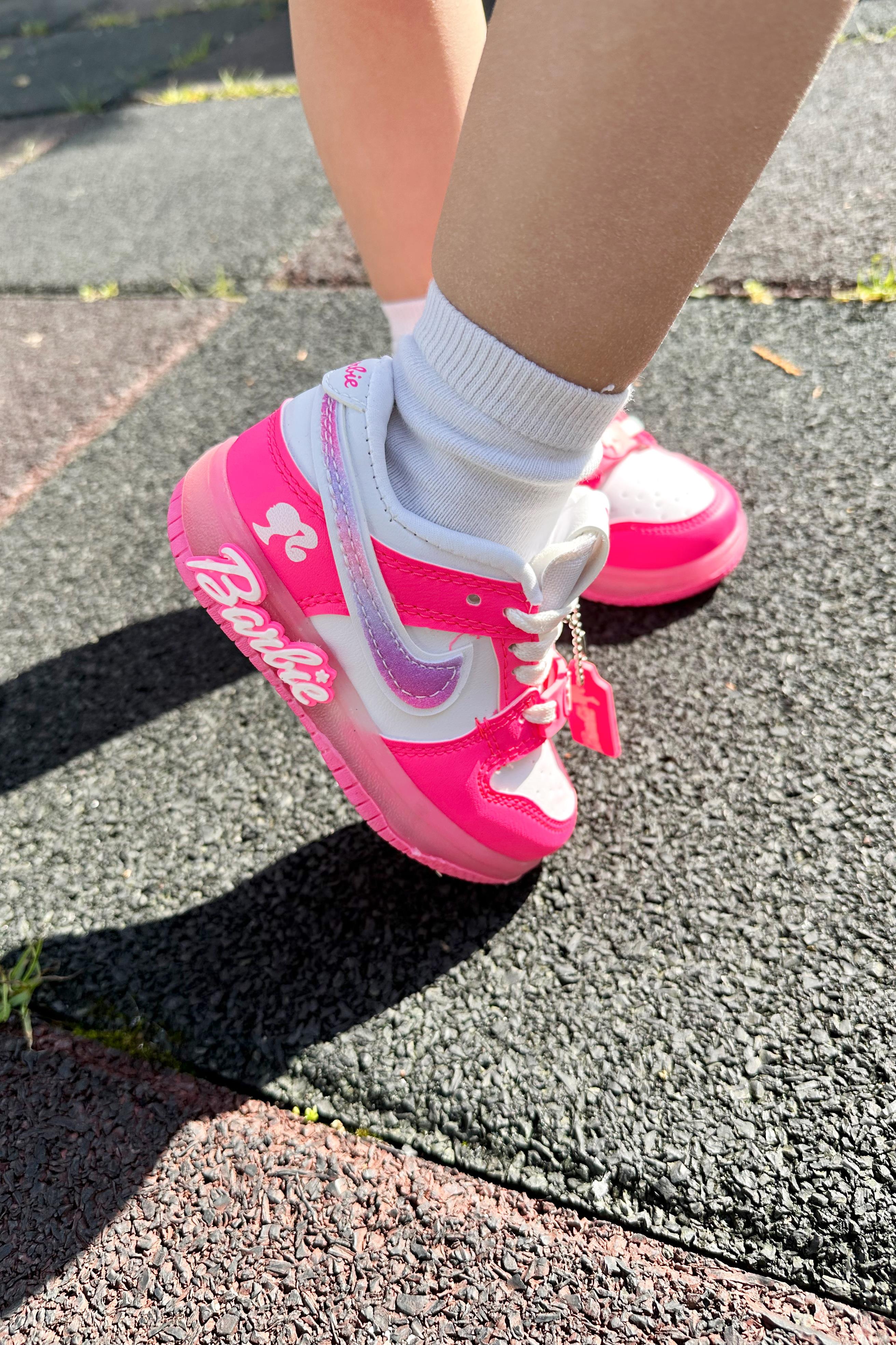 Barbie Işıklı Çocuk Spor Ayakkabı Pembe Beyaz