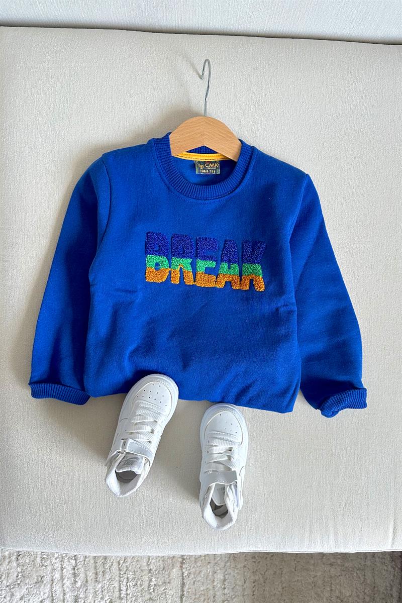 Break Baskılı Çocuk Sweat Mavi