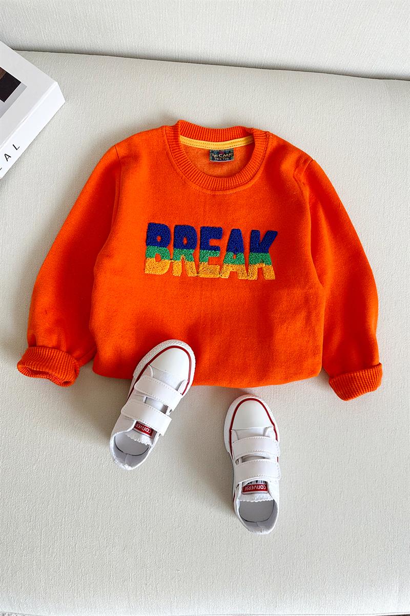 Break Baskılı Çocuk Sweat Turuncu