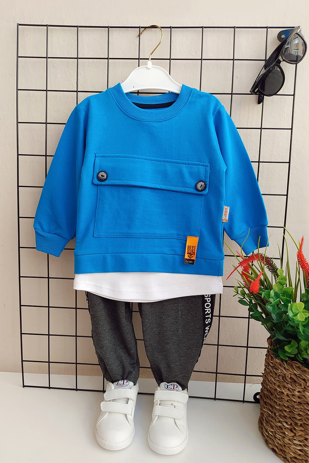 Büyük Cepli Çocuk Sweat Takım Mavi