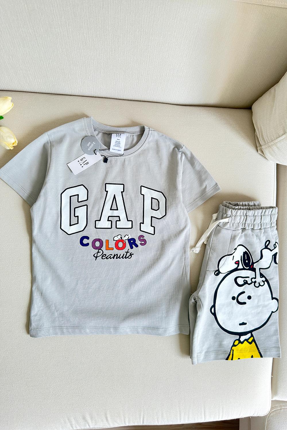 Colors Baskılı Çocuk Şortlu Takım Gri