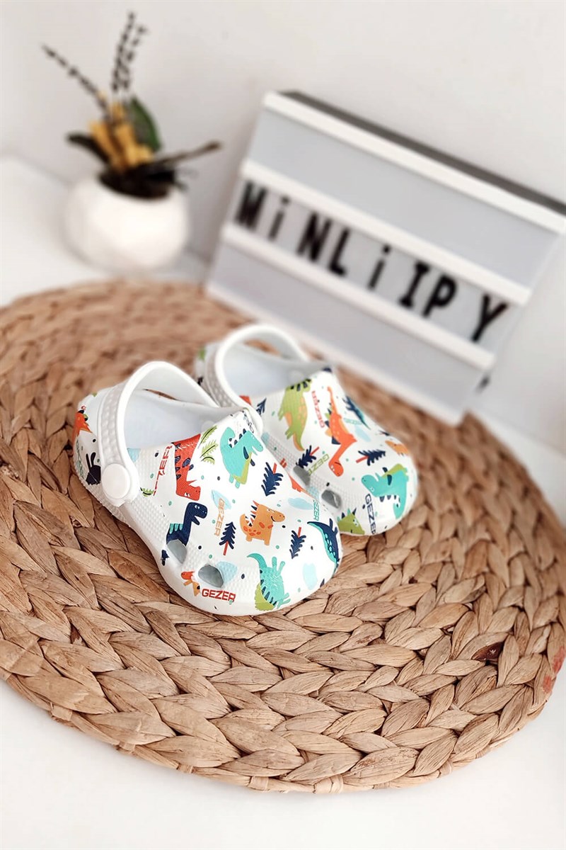 Dinazor Baskılı Çocuk Crocs Sandalet Beyaz