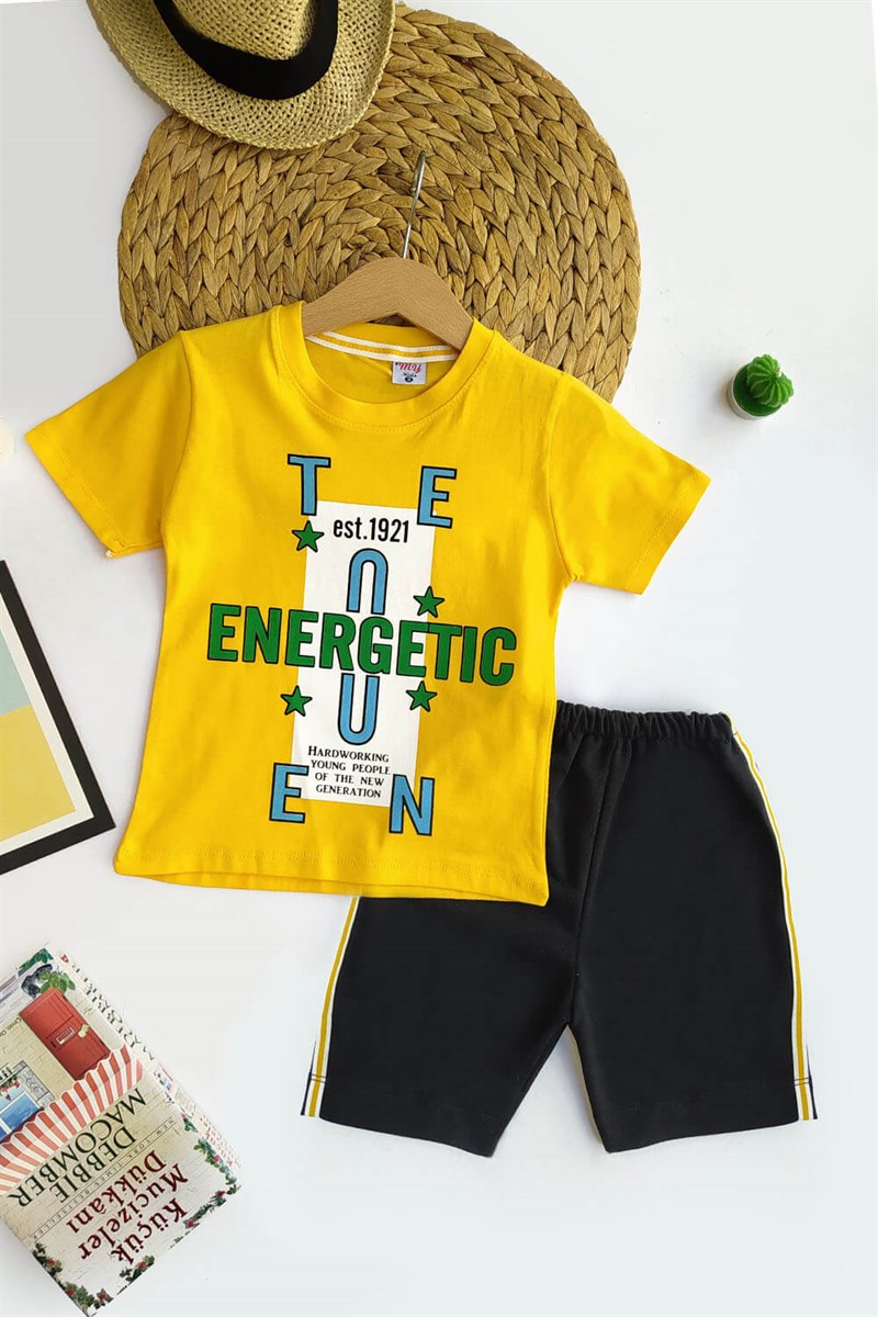 Energetic Baskılı Çocuk Şortlu Takım Sarı Siyah