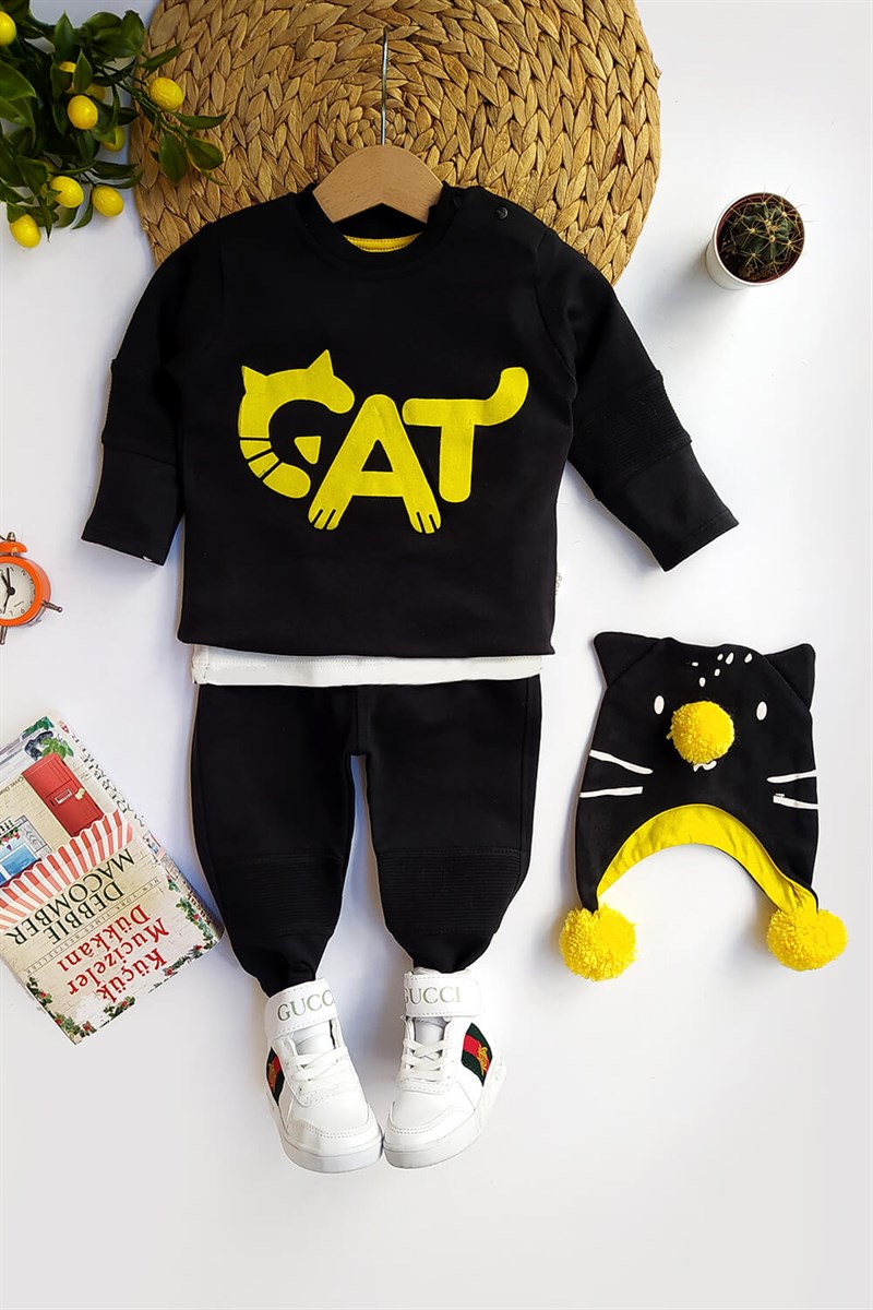 Erkek Bebek Cat Baskılı 3'lü Sweat Takım