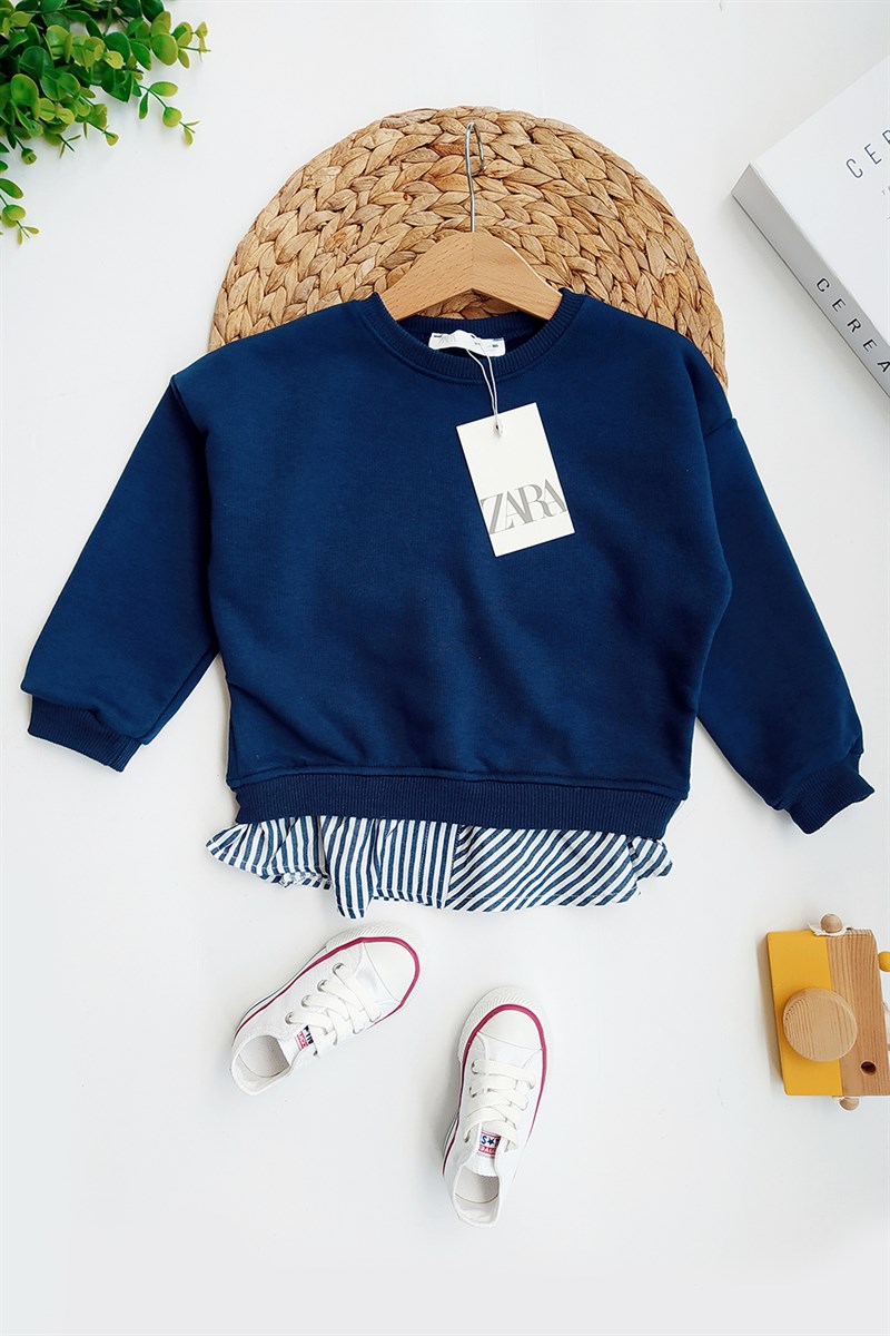 Eteği Çizgili Çocuk Sweat Lacivert