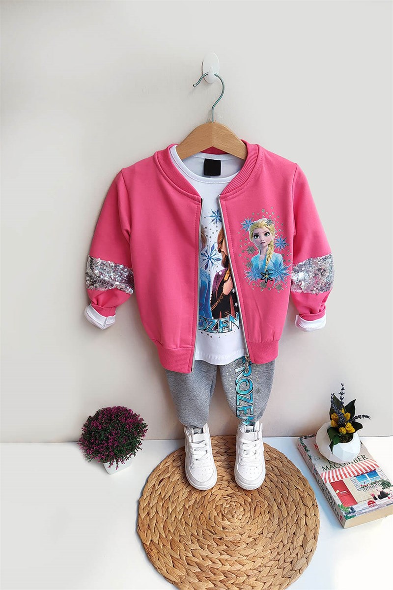 Frozen Bakılı Kız Çocuk 3'lü Takım Pembe