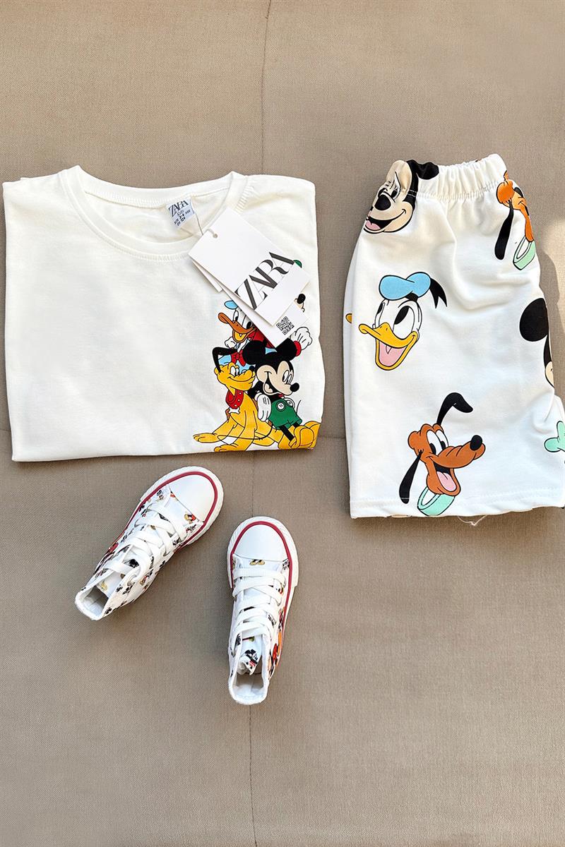 Hayvan Baskılı Çocuk Şortlu Takım Beyaz