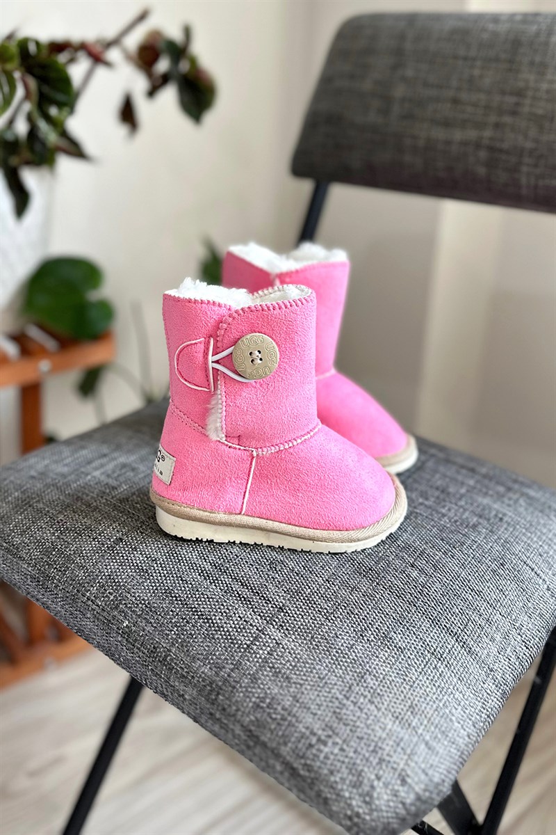 İçi Kürklü Düğmeli Çocuk Bir Takım Pembe