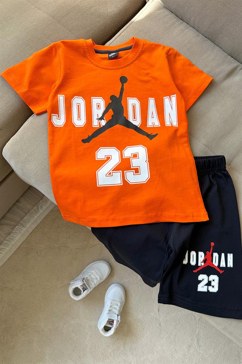 Jordan 23 Baskılı Çocuk Şortlu Takım Turuncu