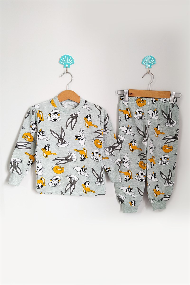 Karakter Baskılı Çocuk Pijama Takımı Açık Yeşil