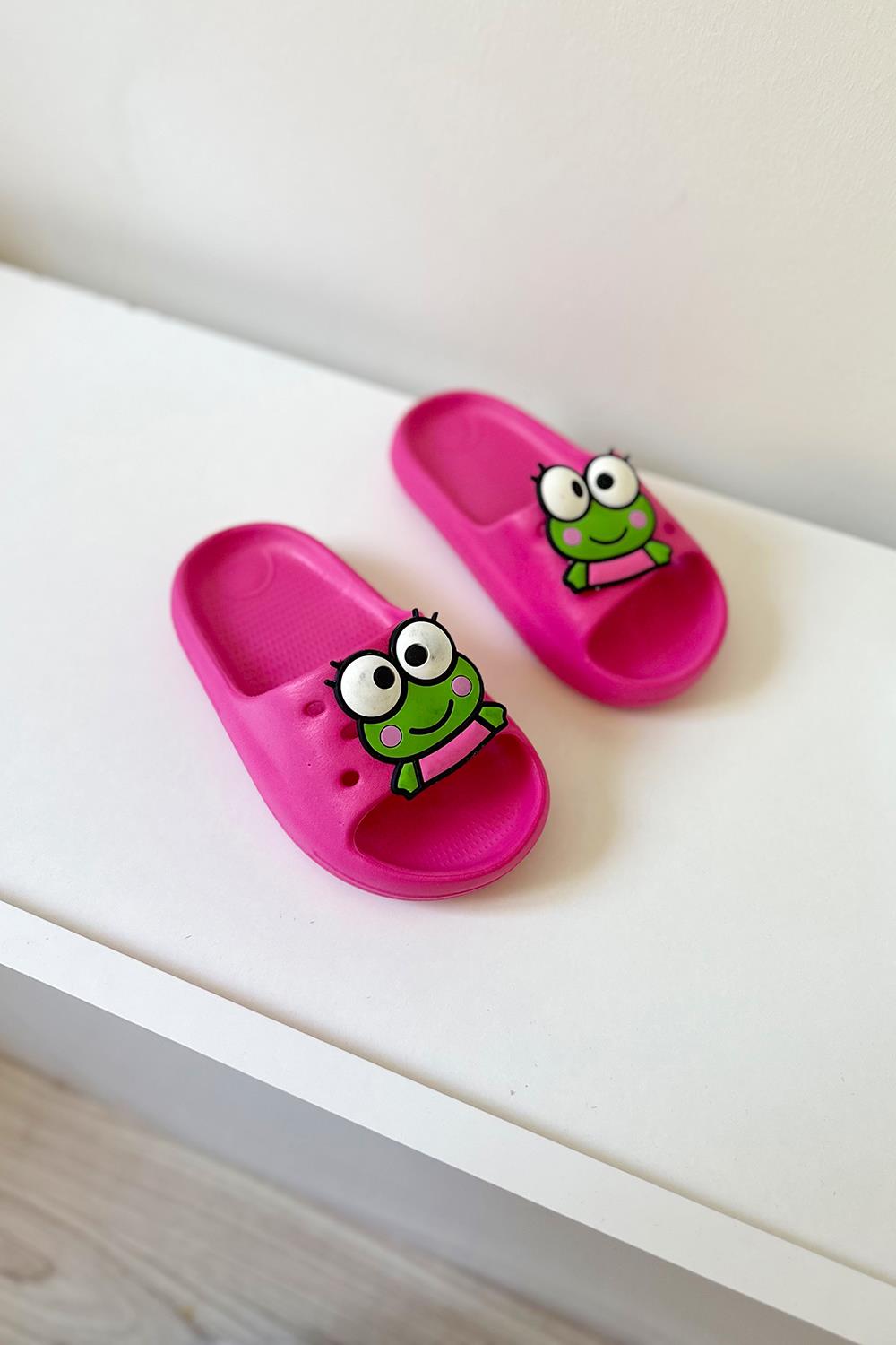 Kurbağa Baskılı Çocuk Terlik Pembe