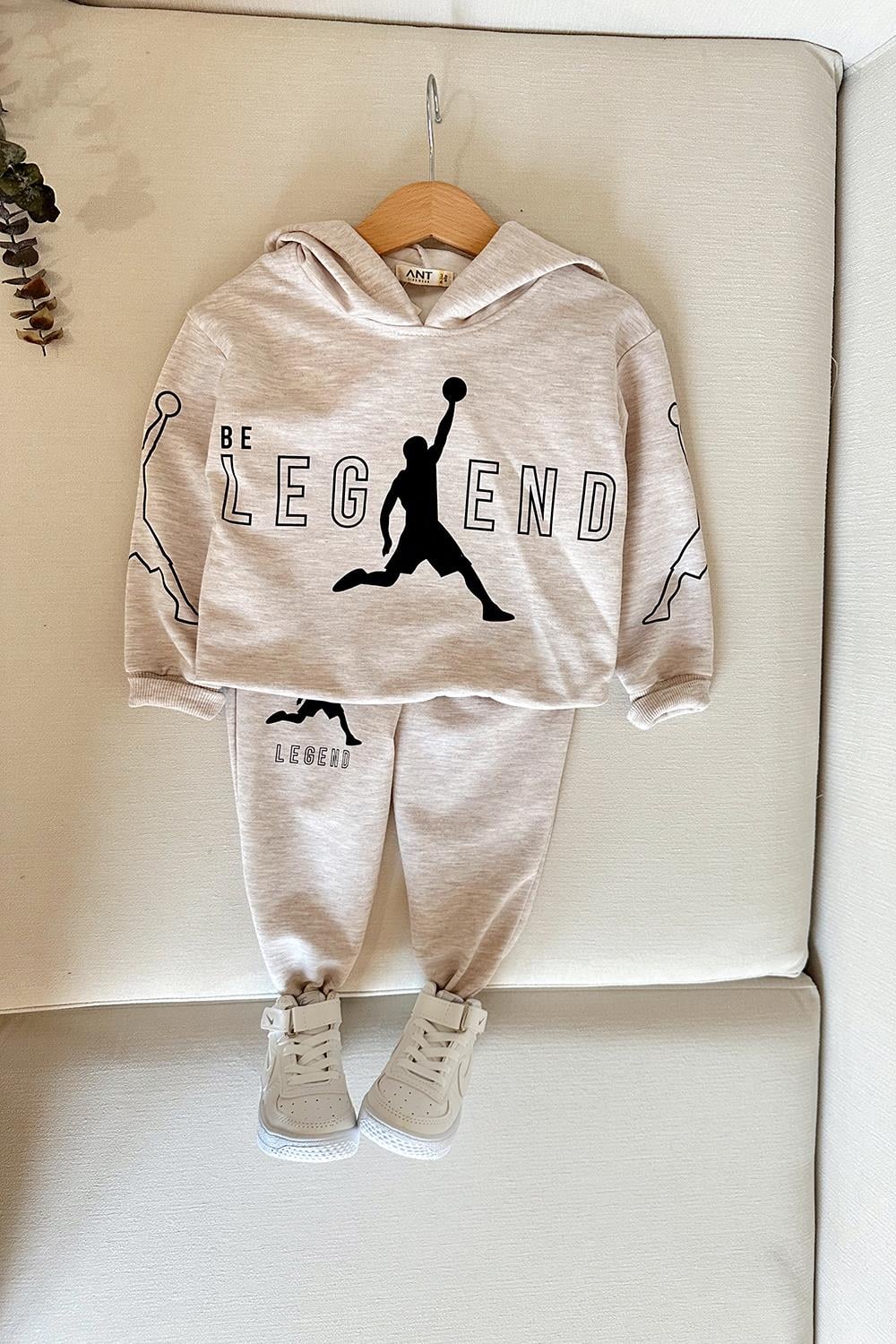 Legend Baskılı Çocuk Eşofman Takımı Bej