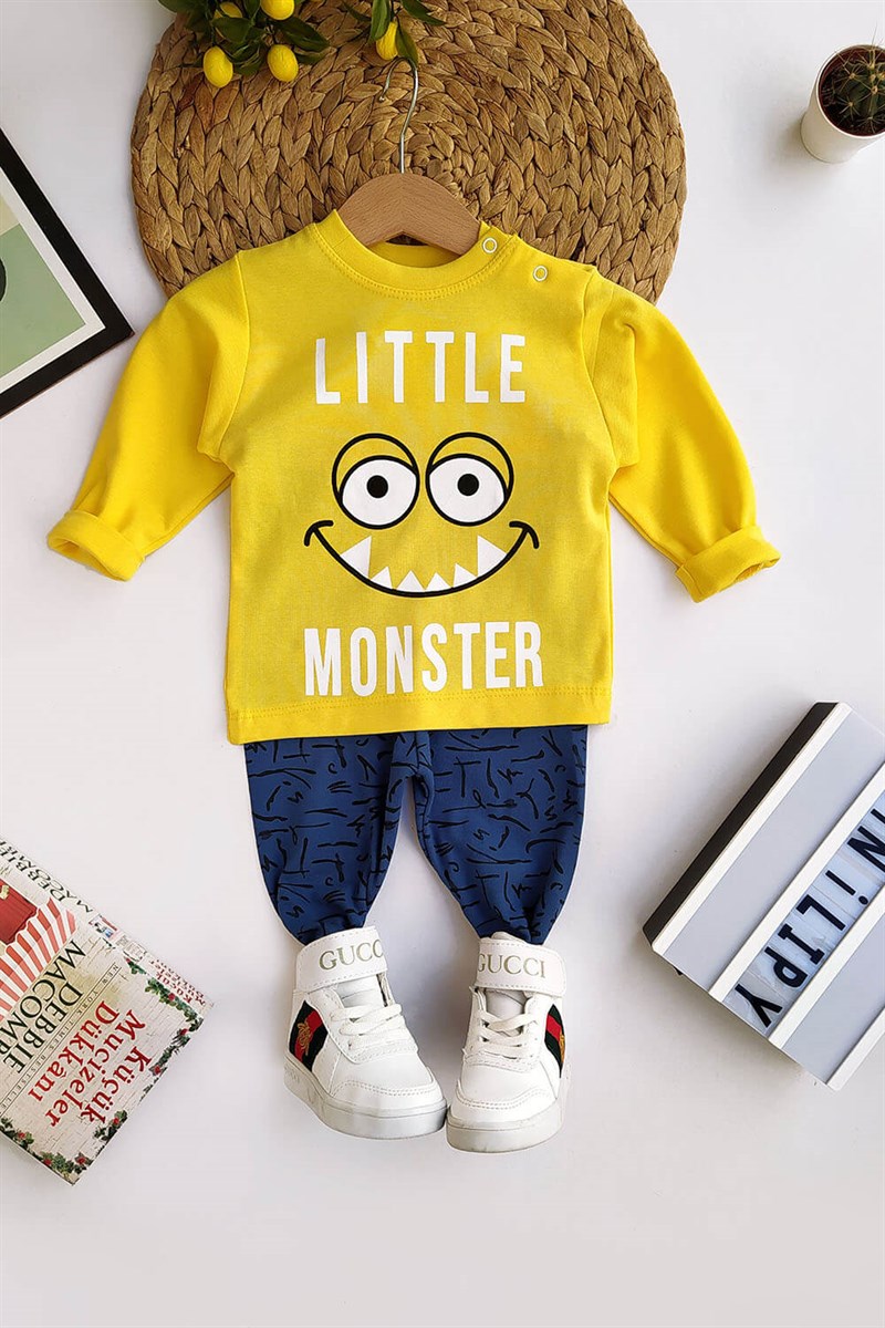 Little Monster Baskılı Çocuk Takım Sarı Lacivert