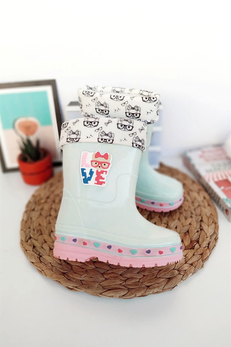 Love Baskılı Çocuk Yağmur Çizmesi Mint