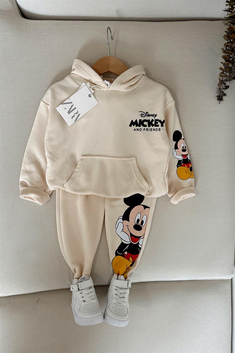 Mickey And Friens Baskılı Çocuk Eşofman Takımı Krem