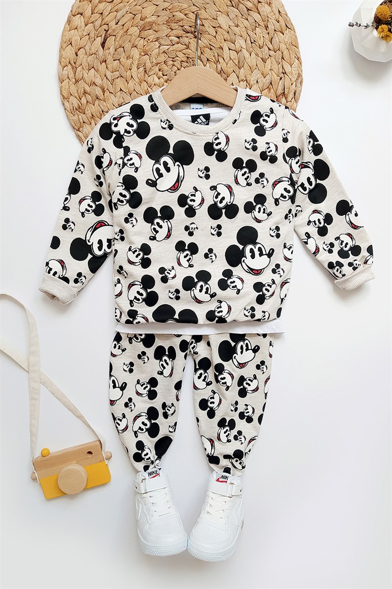 Mickey Mouse Baskılı Çocuk Takım Gri