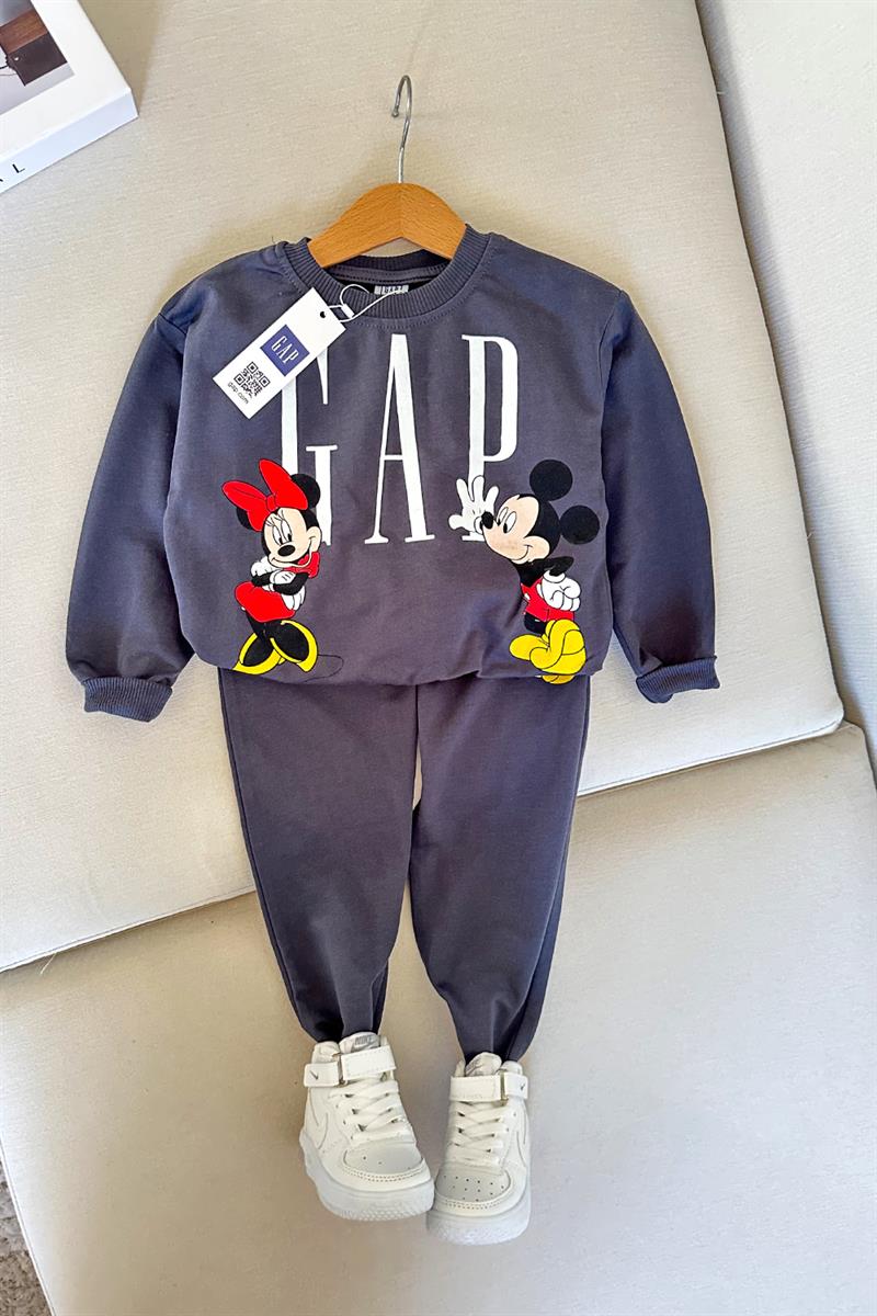Mickey ve Minnie Mouse Baskılı Çocuk Eşofman Takımı Antrasit