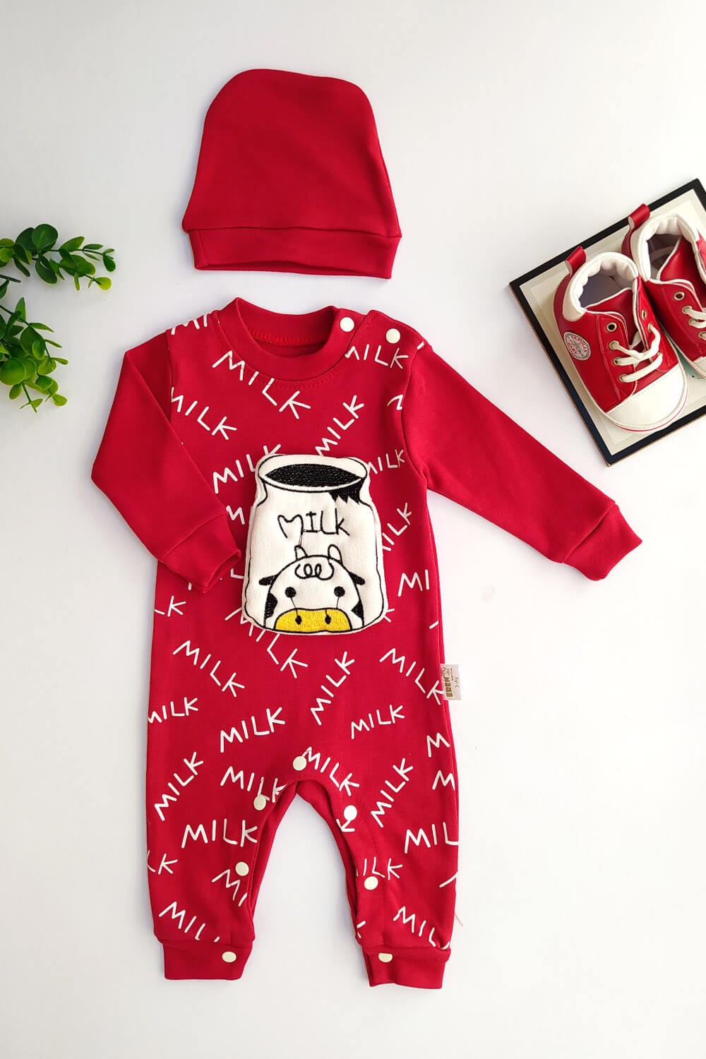 Milk Baskılı Tulum Takım Kırmızı