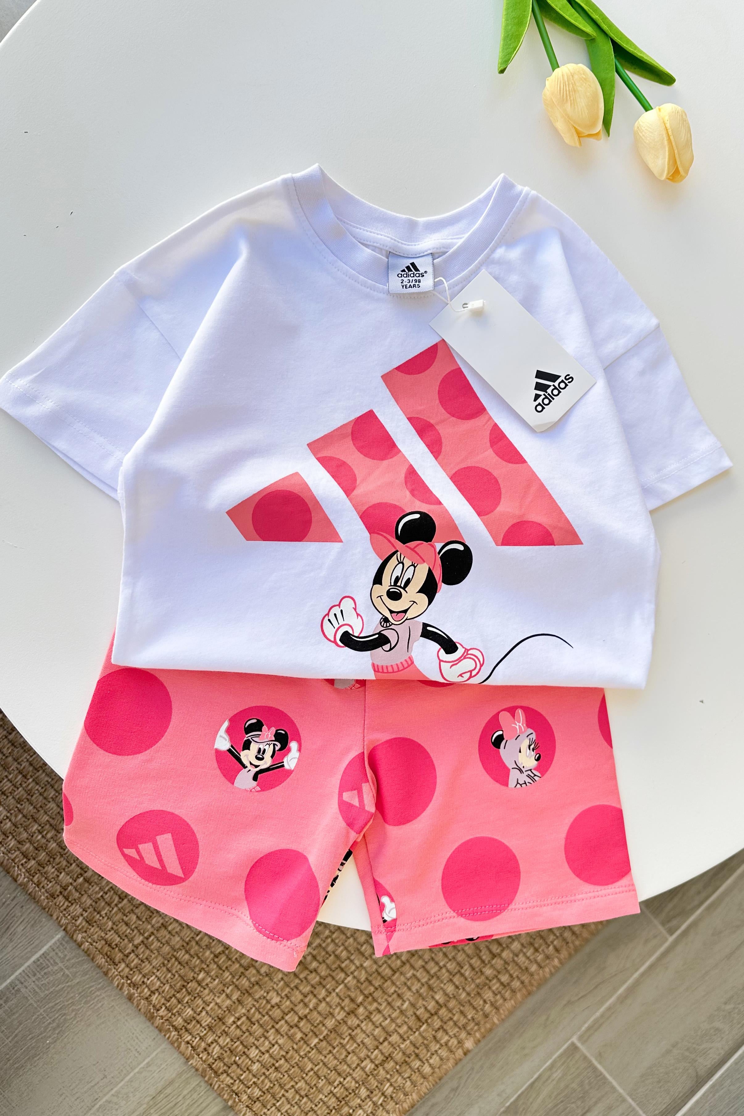 Minnie Baskılı Kız Çocuk Şortlu Takım Pembe