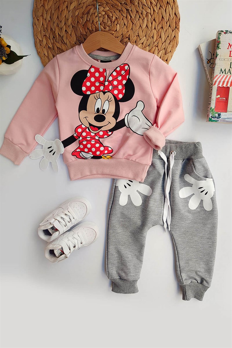 Minnie Mouse Baskılı Eşofman Takımı Pembe Gri