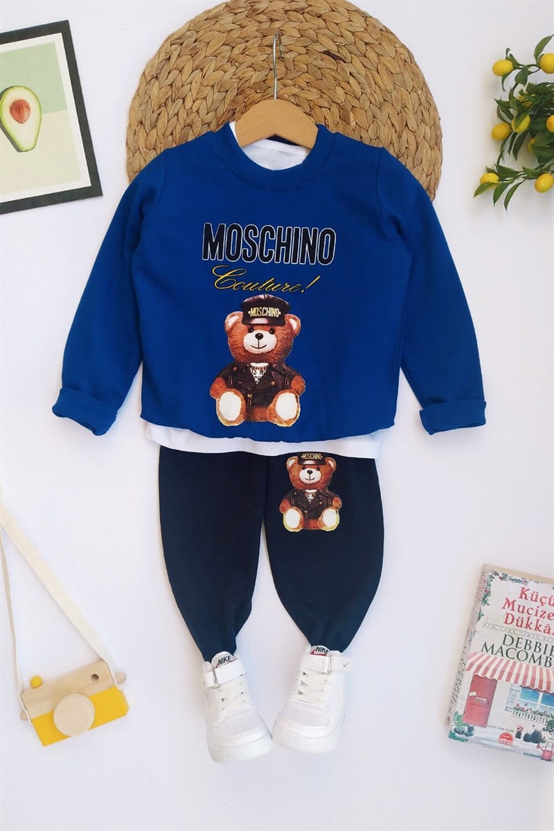 Moschino Baskılı Çocuk Takım Mavi Siyah