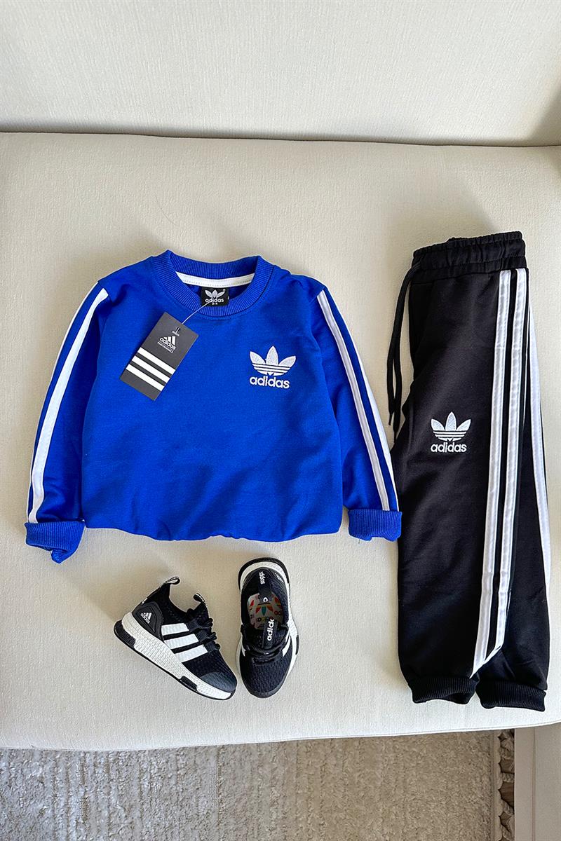 Önü Amblem Baskılı Çocuk Eşofman Takımı Mavi Siyah