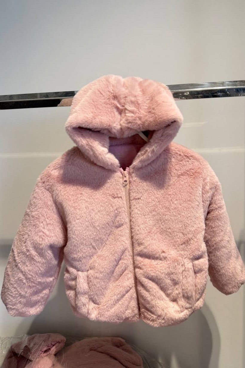 Önü Fermuarlı Kız Çocuk Peluş Mont Pembe