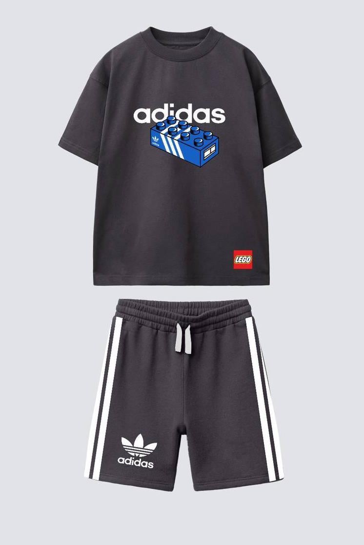 Önü Lego Baskılı Çocuk Şortlu Takım Antrasit