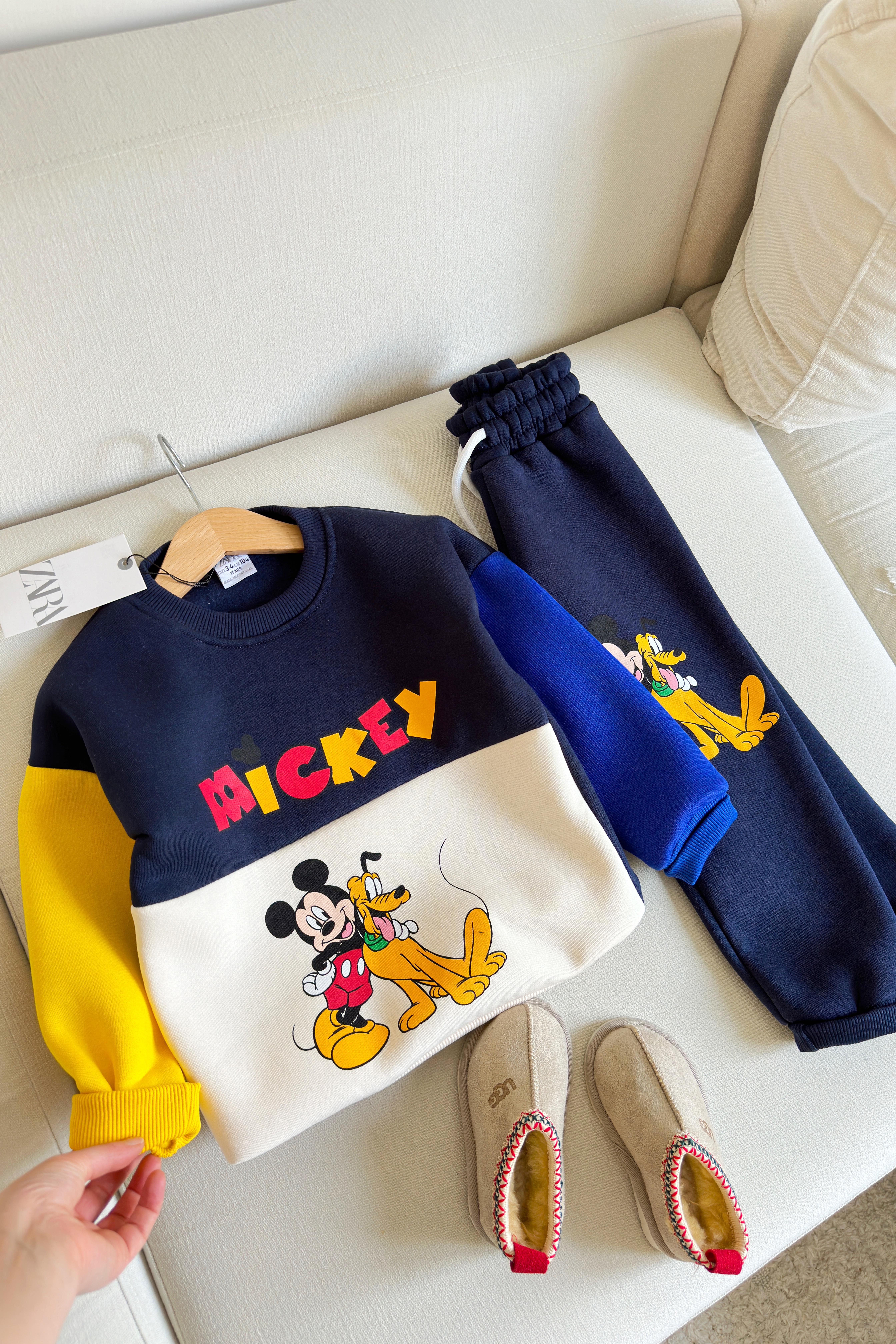 Önü Mickey Basklı Çocuk Takım Lacivert Bej