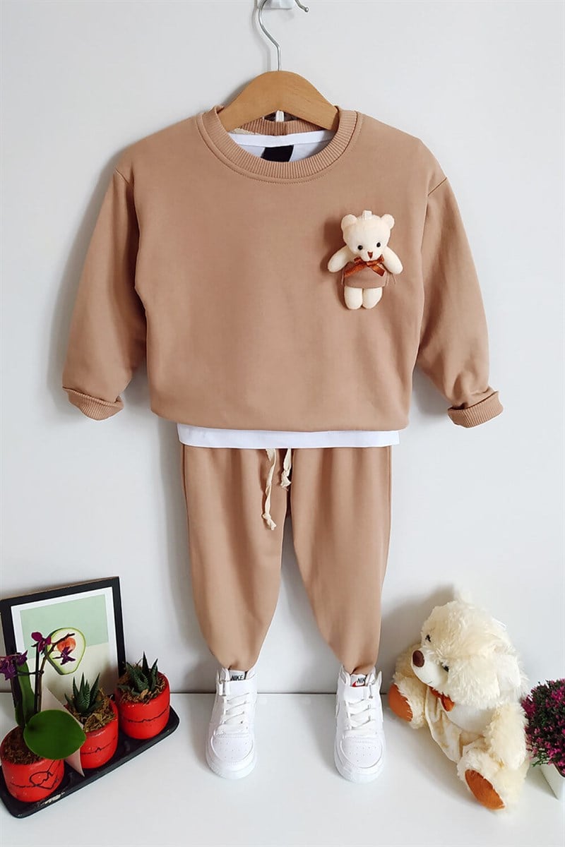 Oyuncak Ayılı Çocuk Sweat Takım Bej