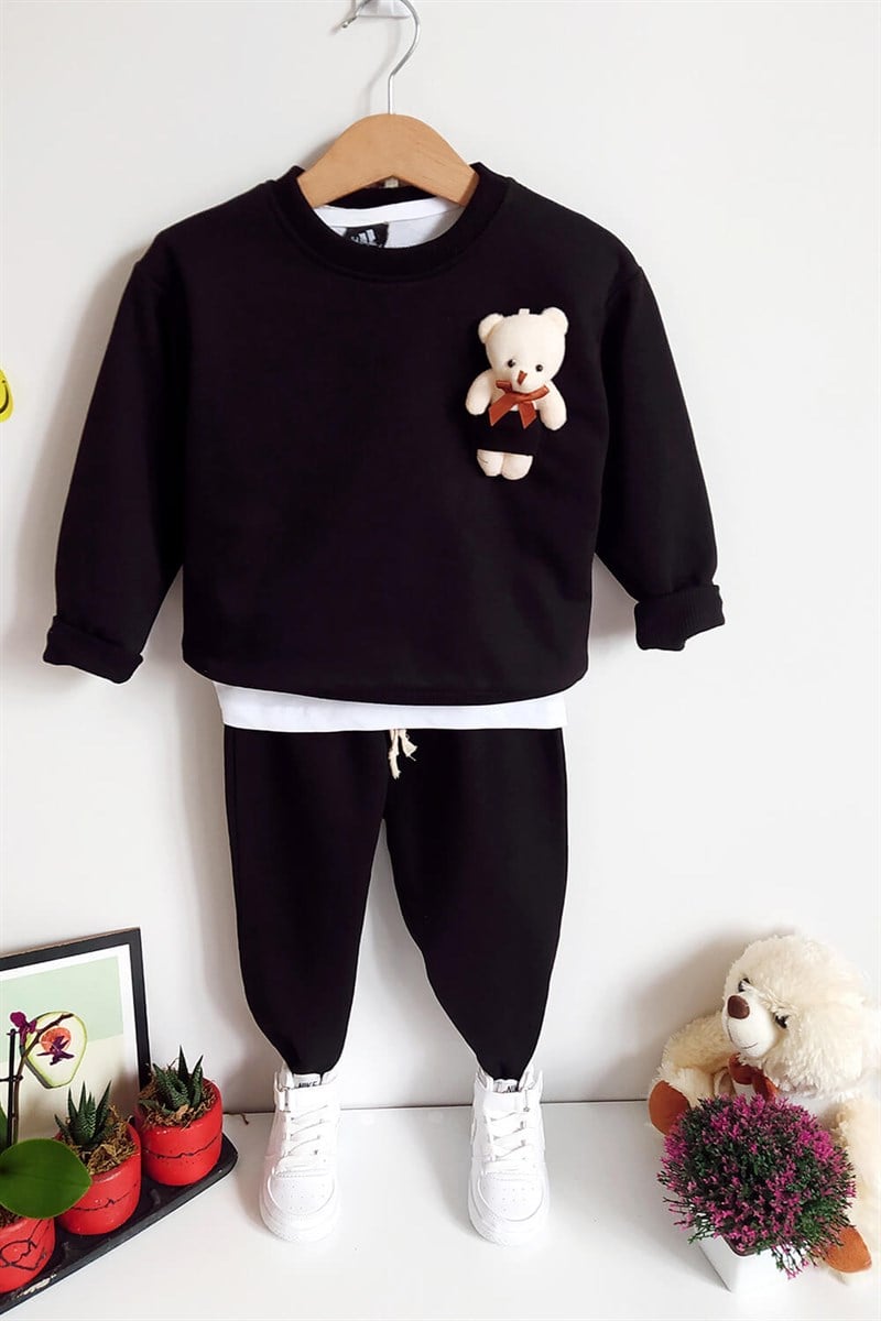 Oyuncak Ayılı Çocuk Sweat Takım Siyah