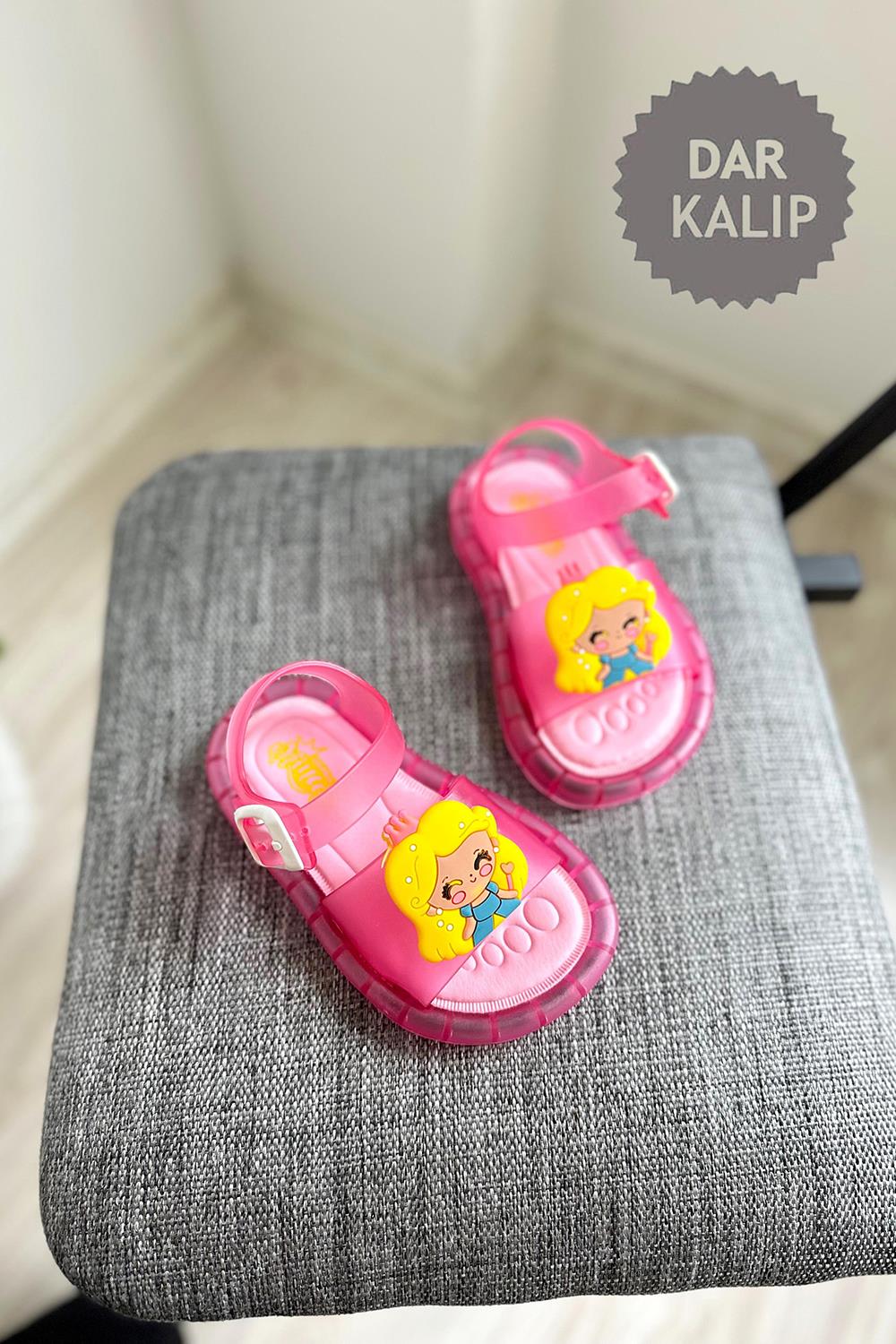 Prenses Baskılı Çocuk Işıklı Sandalet Pembe