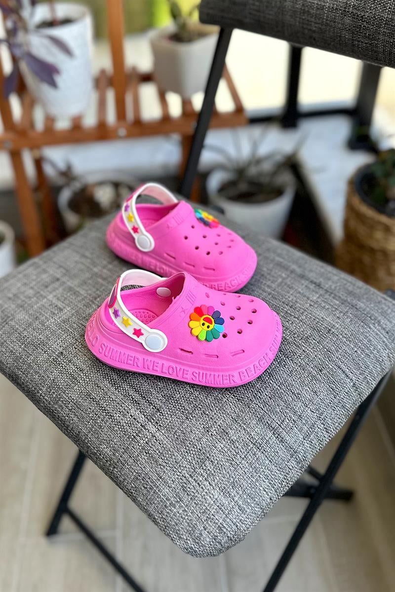 Rankli Güneş Baskılı Kız Çocuk Sandalet Pembe