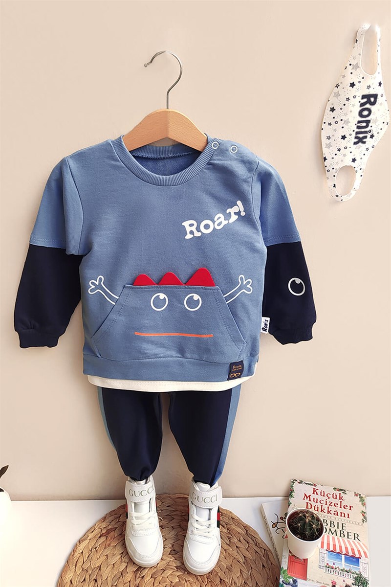 Roar Baskılı Maskeli Bebek Eşofman Takımı Lacivert